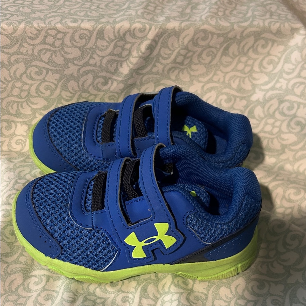Under Armour Kids Sneakers in Blue and Neon Green- toddler size 6K